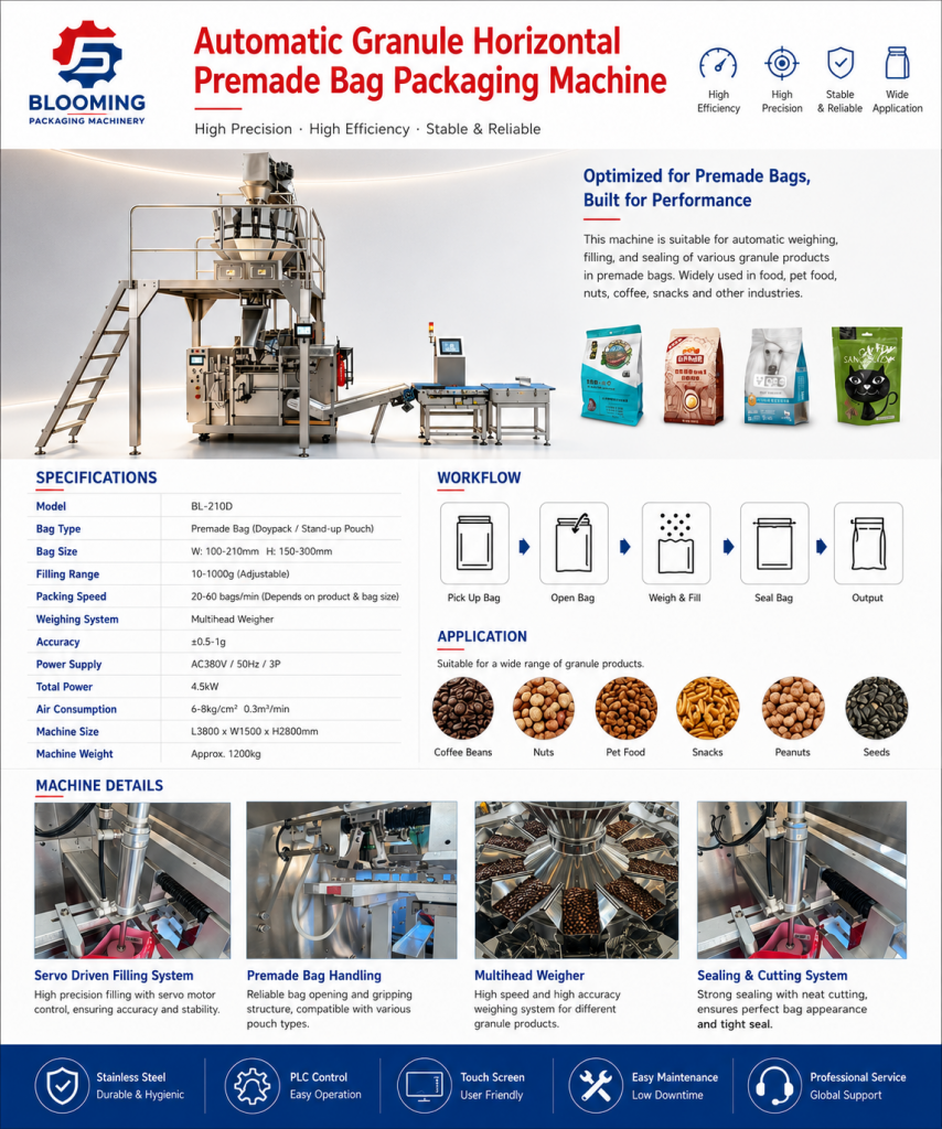 Horizontal Premade Pouch Packing Machine for Granules